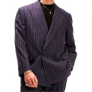 Topman Navy Pinstripe Mens Sport Jacket Blazer Skinny